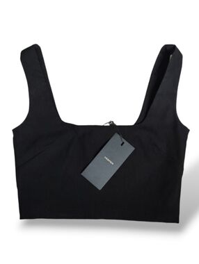Vesper 247 Black Crop Top Square Neck Side Zip Closure Women's Size 10 NWT